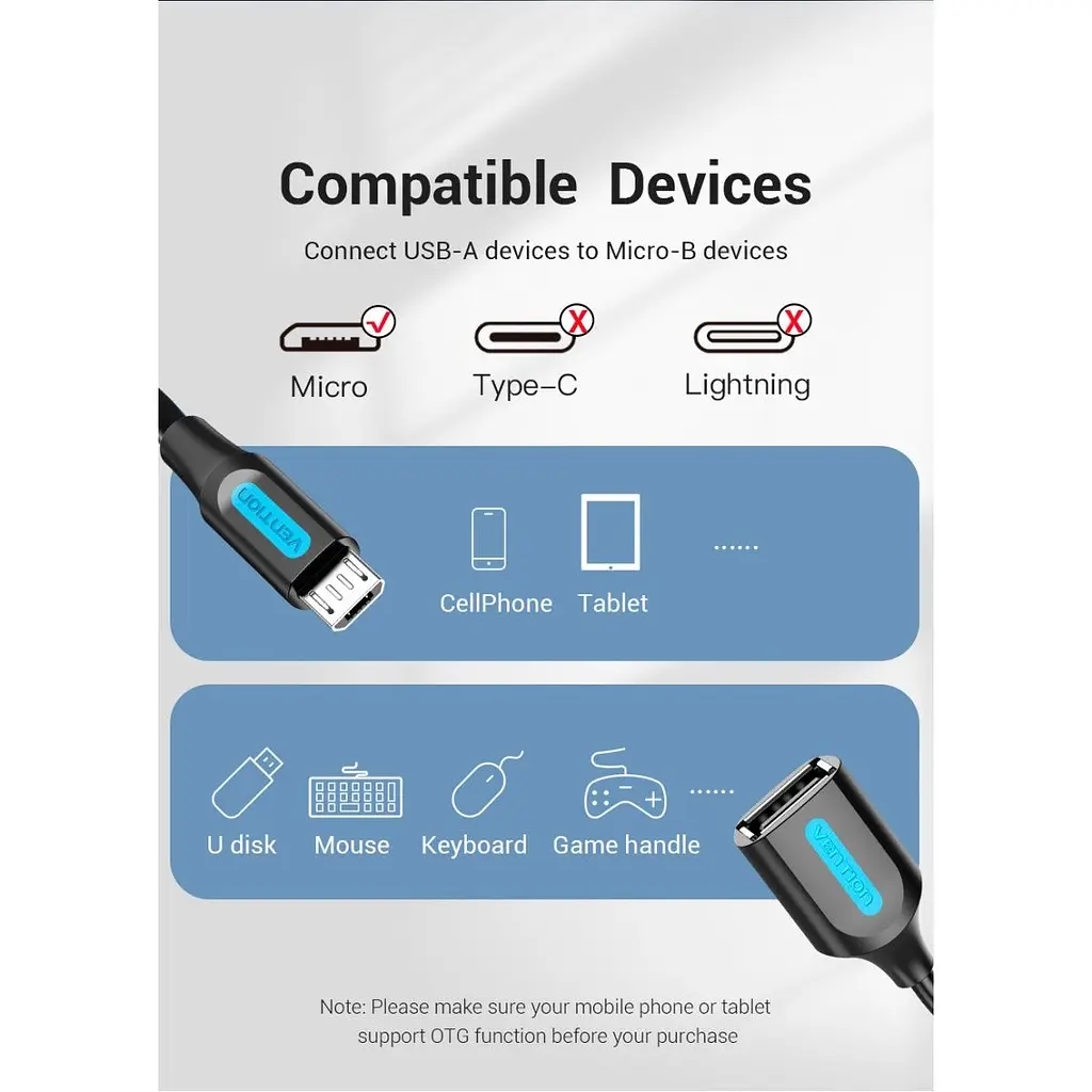 Перехідник Vention Micro-USB — USB-A 0.15 м чорний (CCUBB) [170498] - фото 12