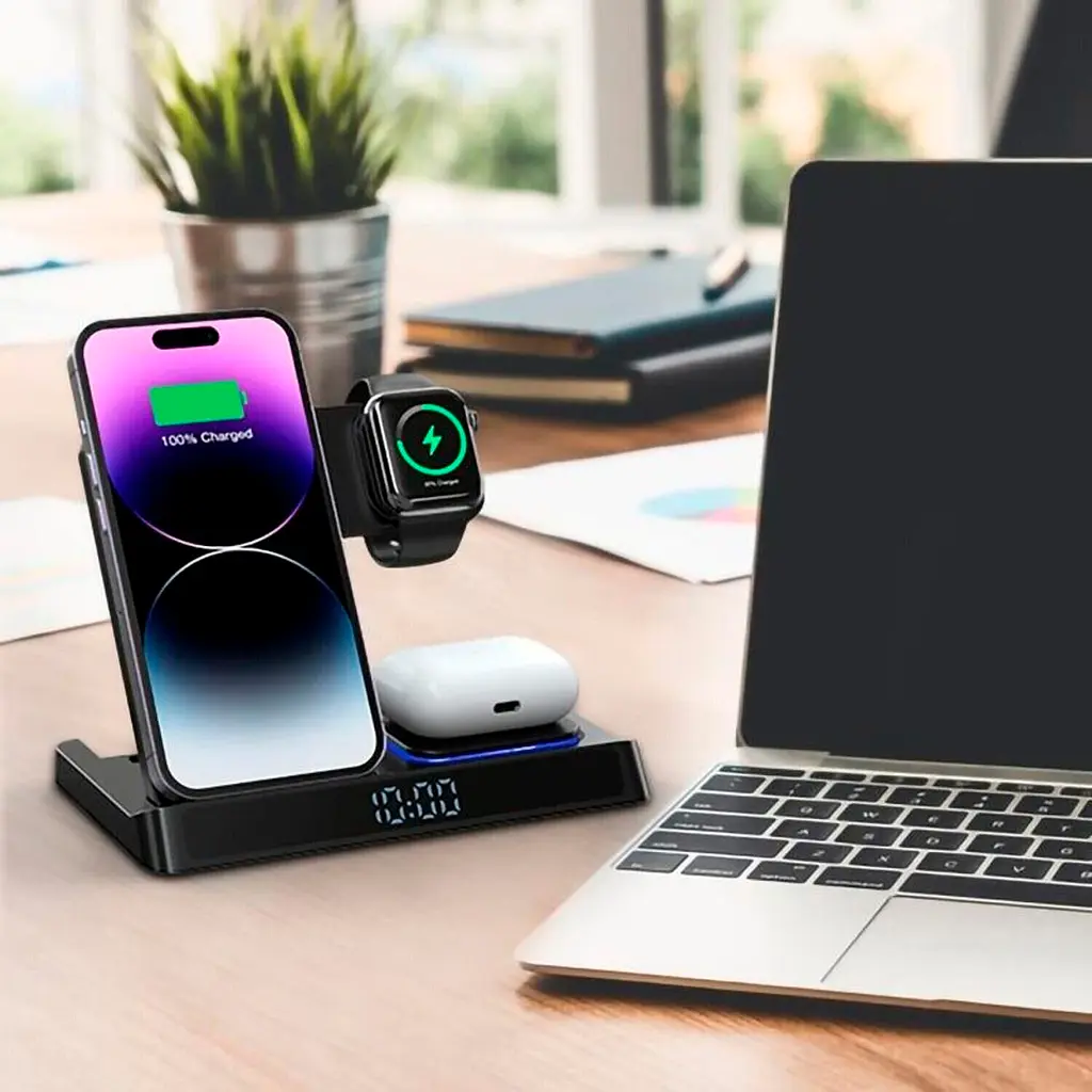 Бездротовий зарядний пристрій Wiwu Wi-W006 3 в 1 Power Air Wireless Charger Black [97686] - фото 3