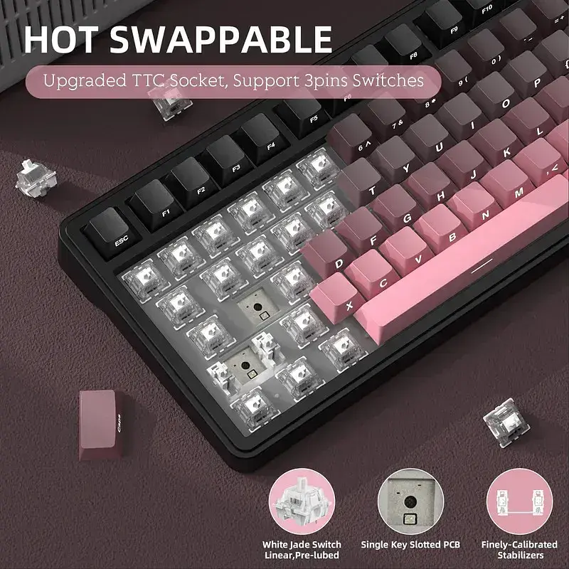 Игровая беспроводная механическая клавиатура ATTACK SHARK X85 / Три режима подключения / White Jade Switch / Pink - фото 10