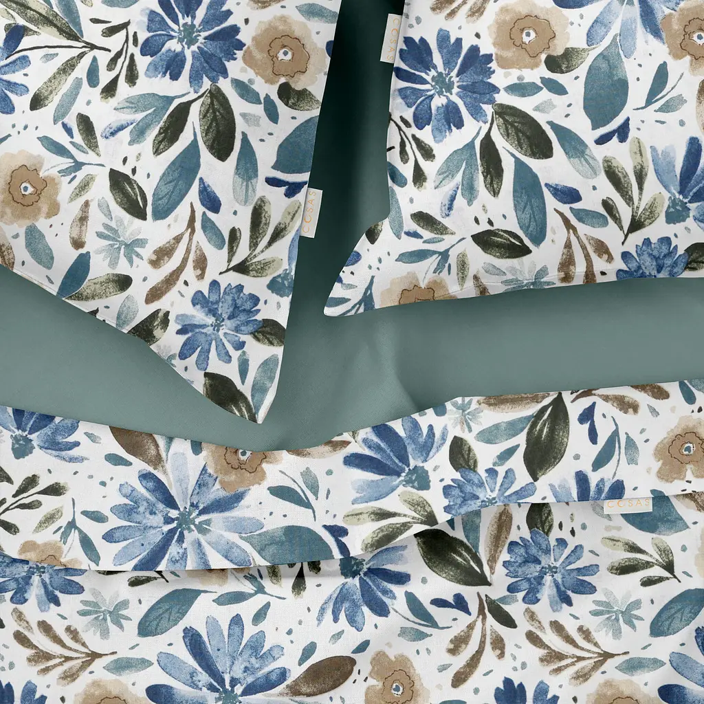 Комплект постільної білизни Cosas євро з простирадлом на резинці CALIFORNIA FLOWERS CS2 200 x 220 см (FlowersWashBlueWhite_El-104Ashmint_200) - фото 3