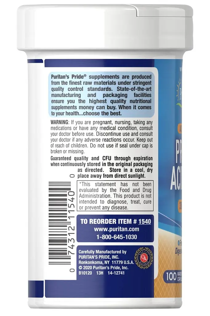 Пробіотики Puritan's Pride Probiotic Acidophilus 100 капсул - фото 2