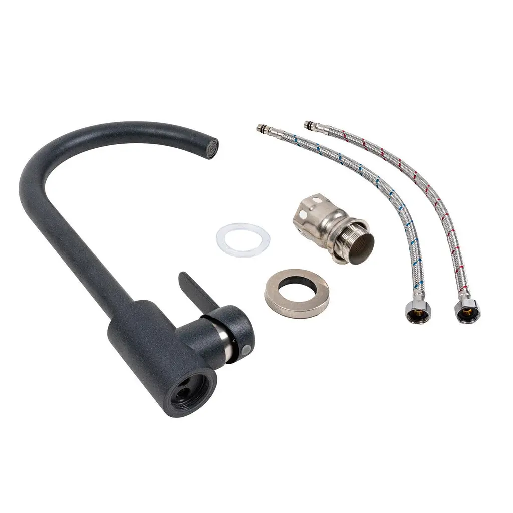 Змішувач кухонний Platinum 7990 NEST поворотний одноважільний з нержавіючої сталі антрацит (SP000039112) - фото 2