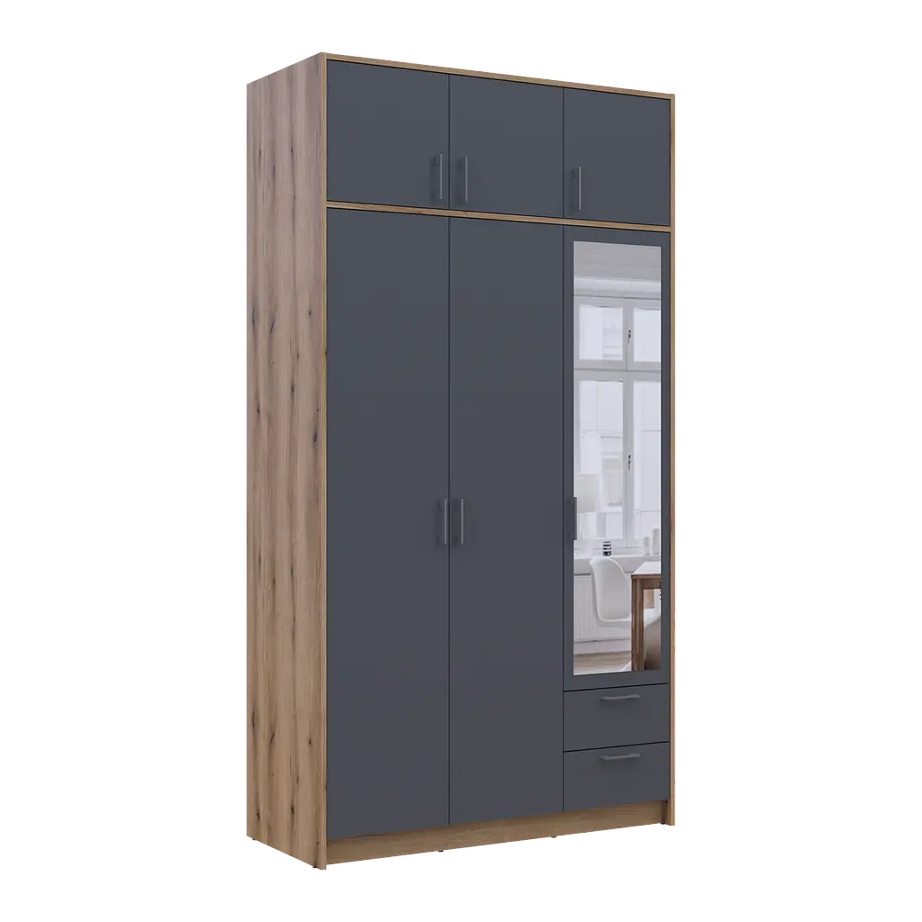 Шафа для одягу Doros Ронді з антроселей і дзеркалом Дуб Артизан/Графіт 3ДСП 121х52х236 (80737820) - фото 6