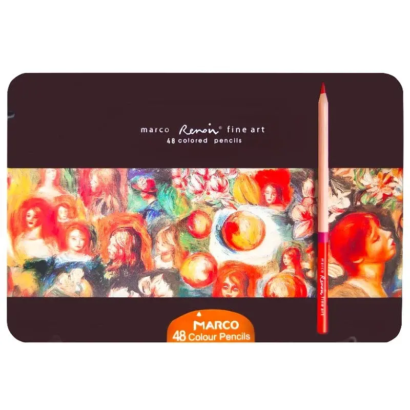 Олівці кольорові акварельні Marco FineArt 48 кольорів /FineArt-48TN/ Renoir, кедр, металевий пенал - фото 2