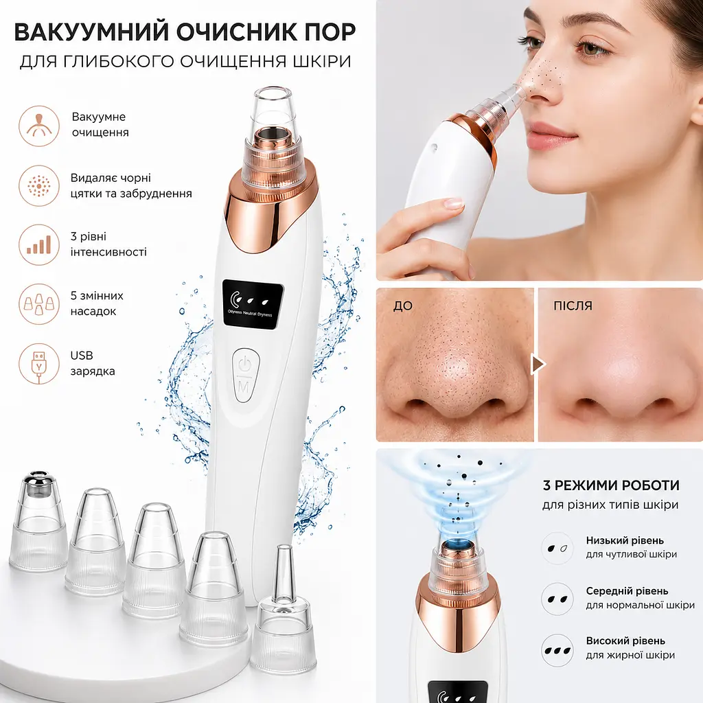 Вакуумний очищувач пор обличчя 5 в 1 - видалення чорних крапок - фото 3