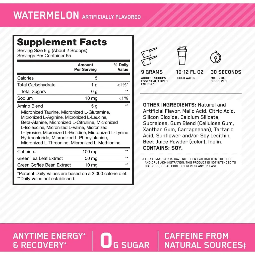 Аминокислотный комплекс Optimum Nutrition Essential Amino Energy Watermelon 270 г - фото 3
