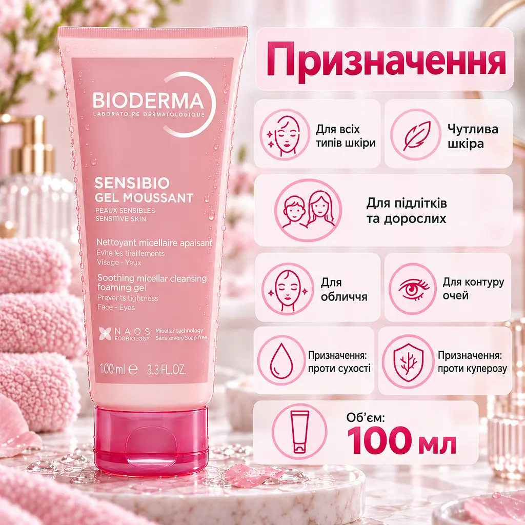 Очищувальний гель для обличчя Bioderma Sensibio Gel Moussant 100 мл для чутливої шкіри без мила та ароматизаторів - фото 3