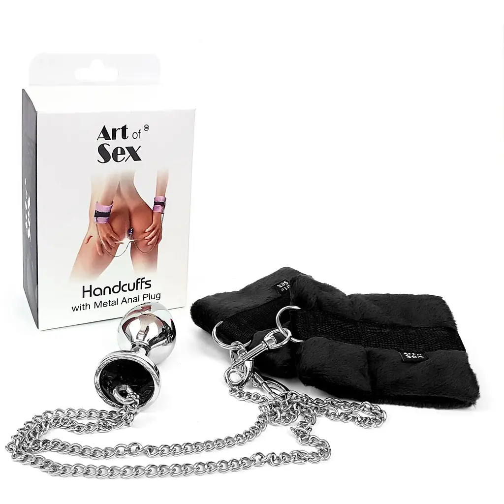 Наручники с металлической анальной пробкой Art of Sex Handcuffs with Metal Anal Plug Size M Black - фото 2