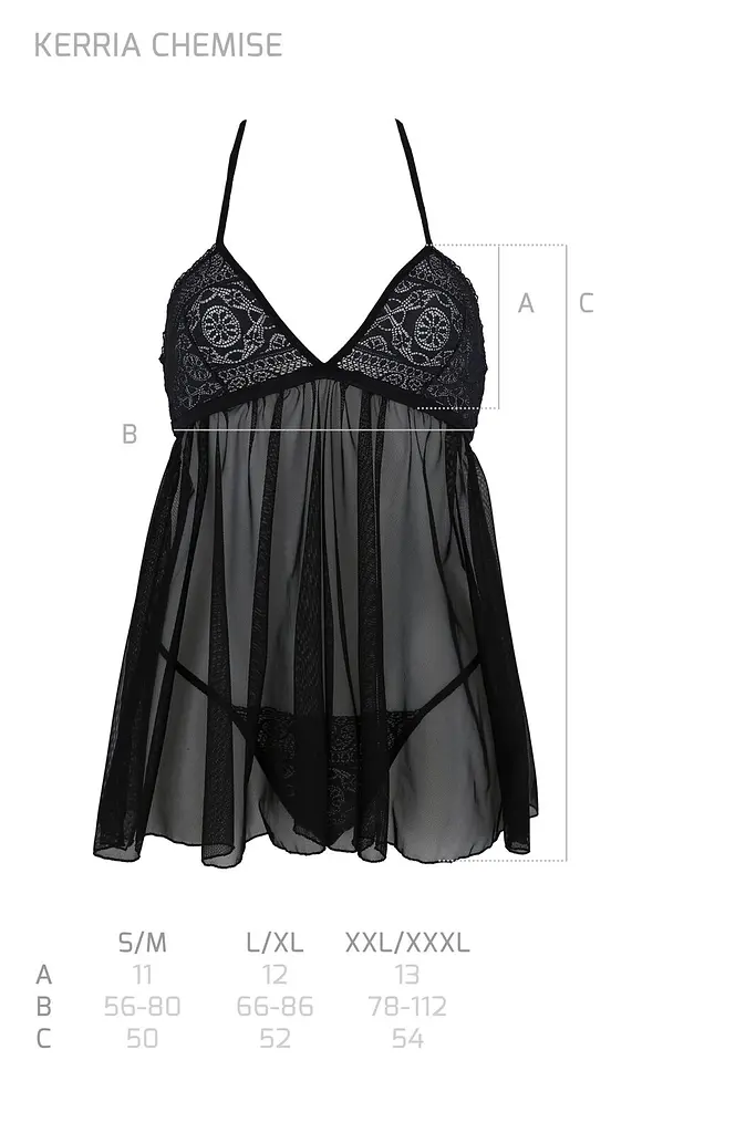 Пеньюар Passion KERRIA CHEMISE black, S/M, мереживний верх, трусики в комплекті - фото 5