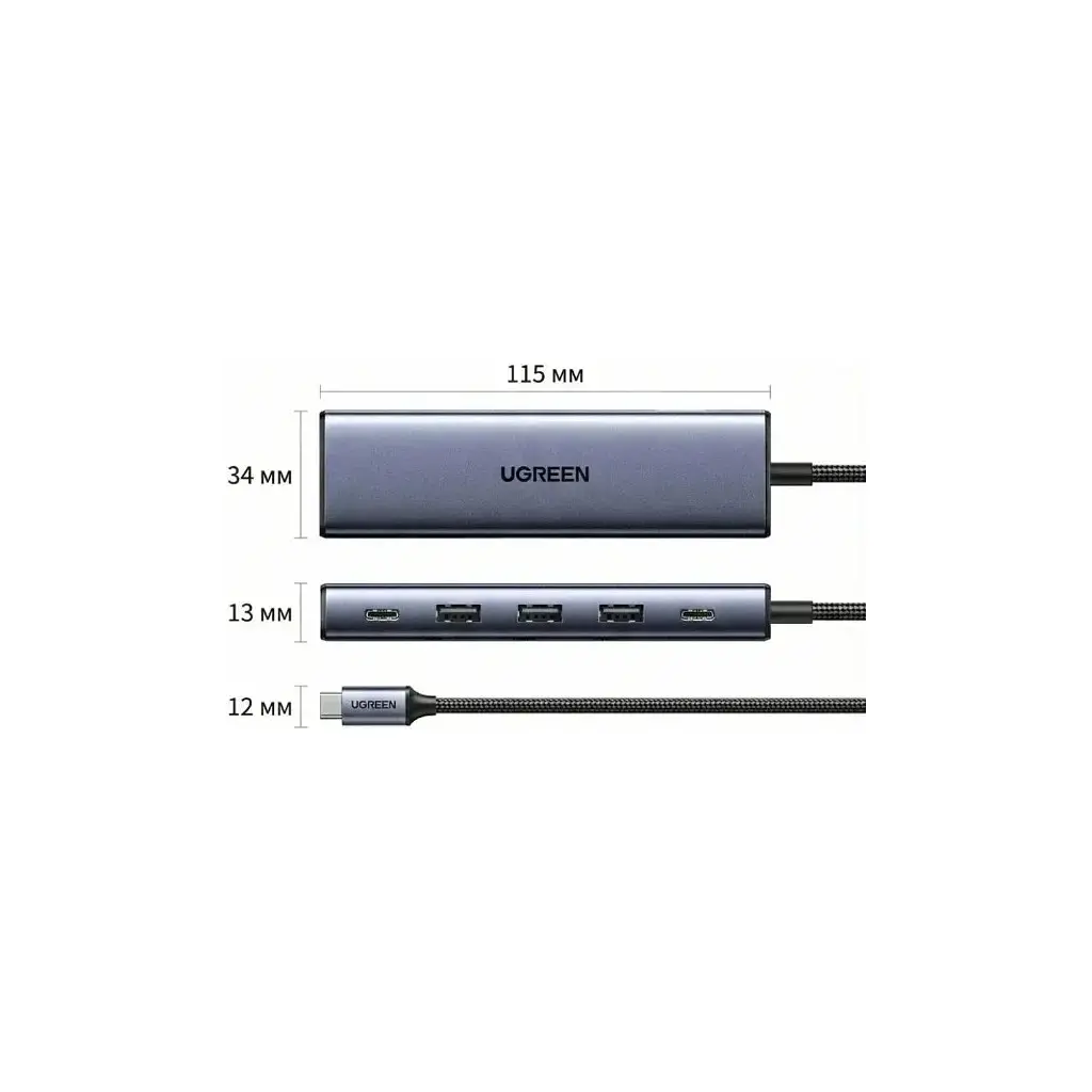 Концентратор Ugreen USB-C 5-in-1 3xUSB-A + 1xUSB-C PD100W + DisplayPort 4K60Hz black (75642) - фото 2