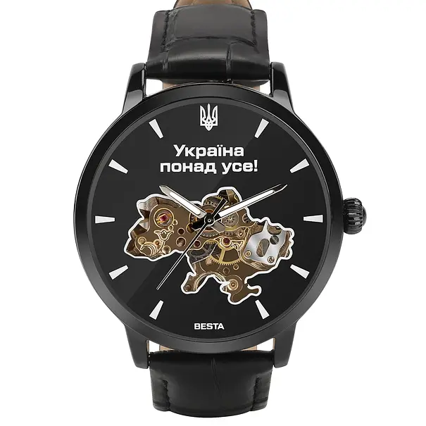 Наручний годинник чоловічий Besta Skeleton UA Black Чорний (3121) - фото 3