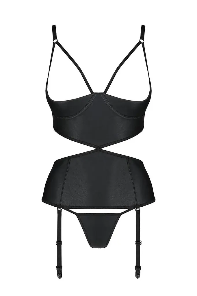 Корсет с открытой грудью Passion JANNIES CORSet S/M black стринги в наборе - фото 3