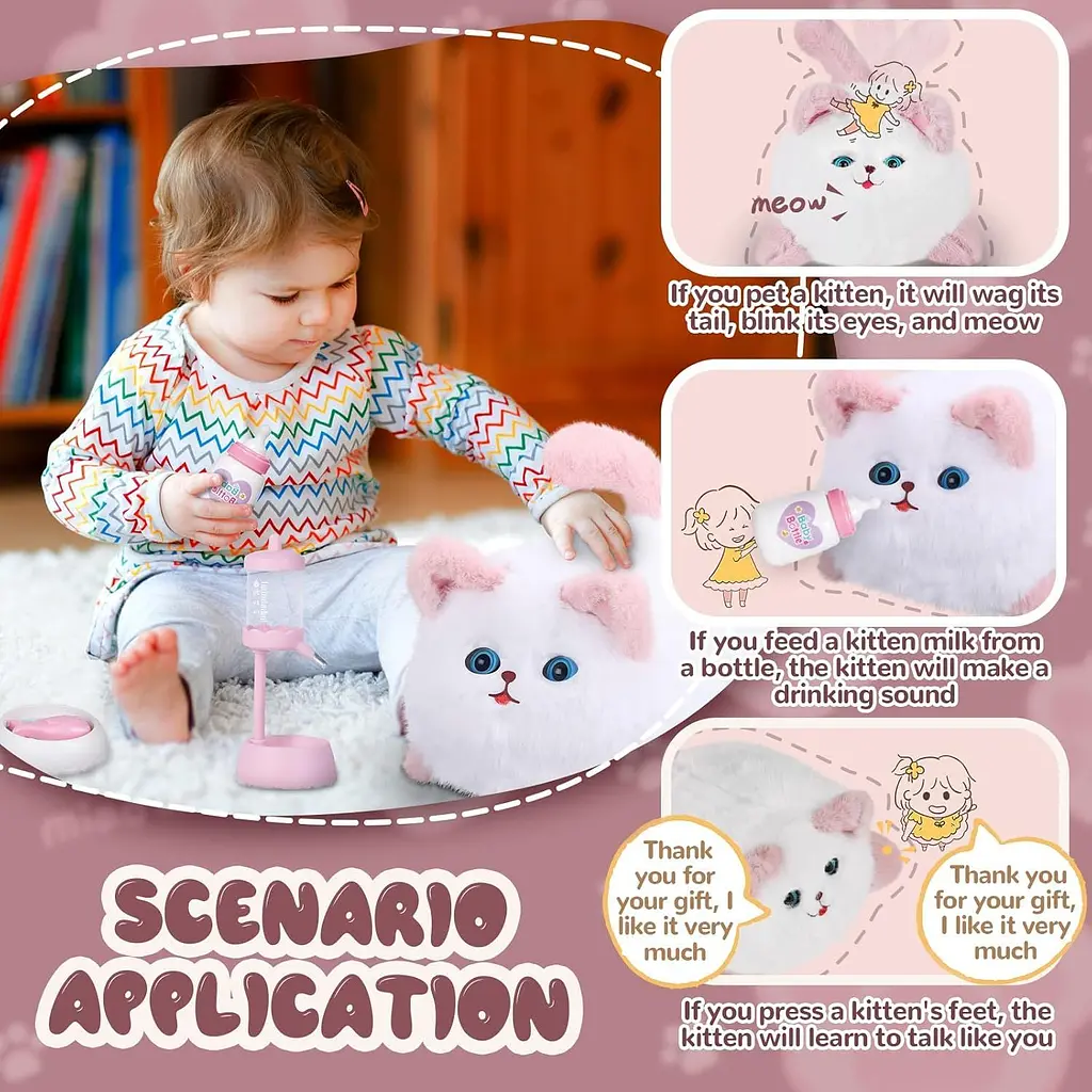 Интерактивная мягкая игрушка AiDA Smart Blinking Cat бело-розовая (AD54081) - фото 19
