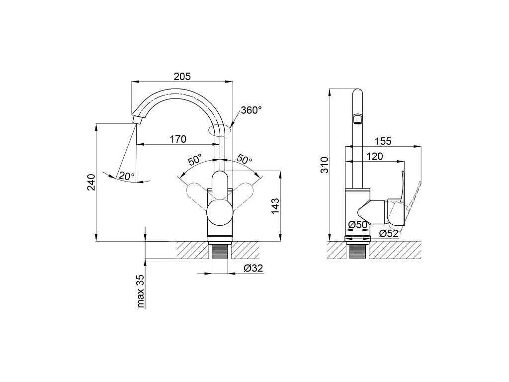 Змішувач Brinex на мийку білий 40W 007 (k40) BRIN40W007 - фото 2