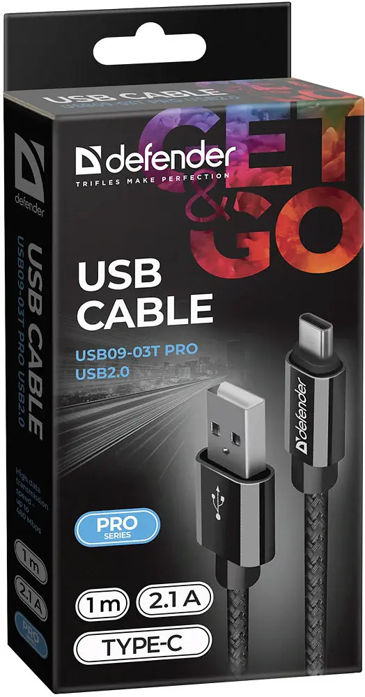 Кабель USB 2.0 AM-Type-CM, 1.0 м, чорний, 09-03T PRO Defender - фото 4