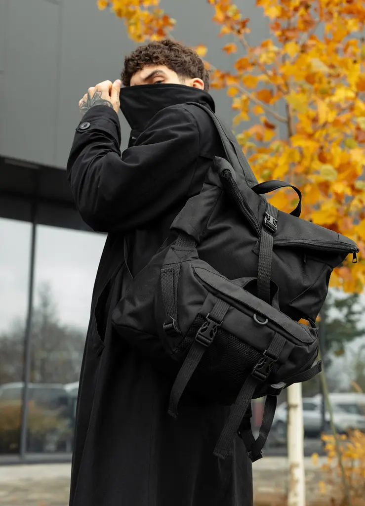 Чоловічий рюкзак рол Sambag RollTop Double чорний тканевий 41 х 27 х 18 см (24330065m) - фото 2