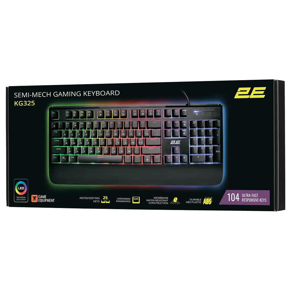 Клавіатура мембранна KG325 104key, USB-A, EN/UA/RU, LED, чорний 2E Gaming teh0013921 - фото 9