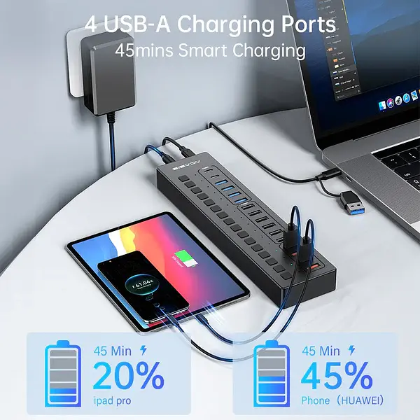 Розумний USB hub Acasis DS-516PB на 16 портів USB-C/USB 5 Гбіт/с розгалужувач з живленням від мережі (Чорний) - фото 6