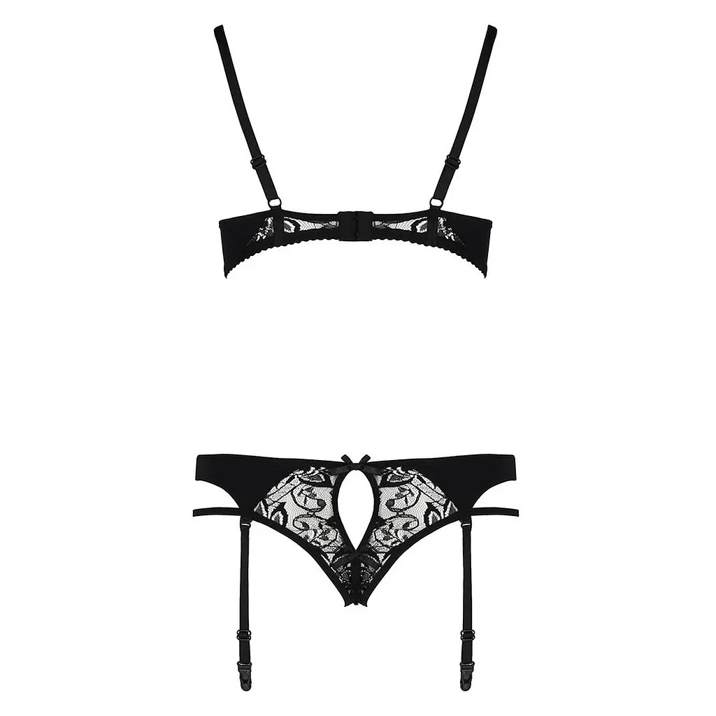 Комплект білизни Passion PAULINE SET L/XL, black, стрепи, ліф, стрінги і пояс для панчох - фото 6
