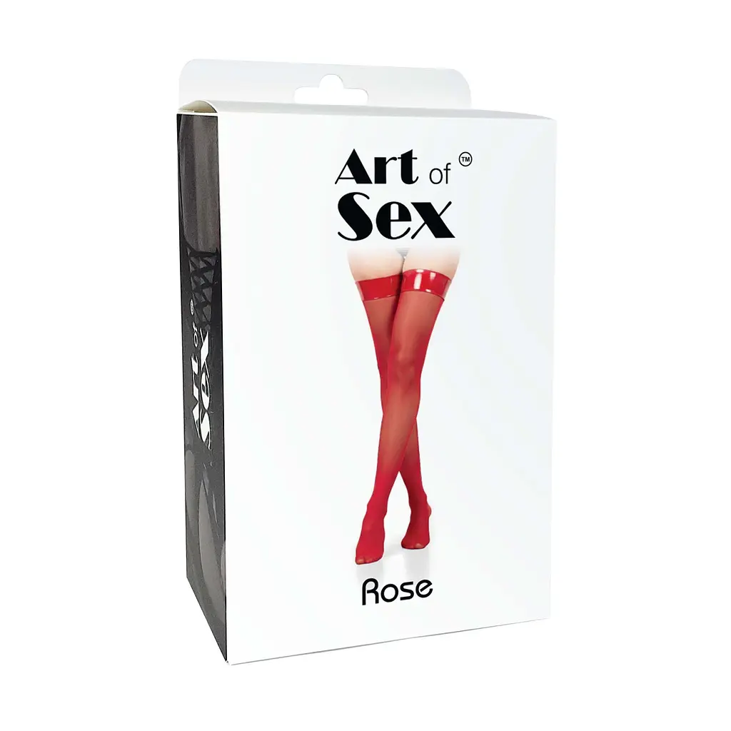 Панчохи в дрібну сітку з лакованою коронкою Art of Sex - Rose, колір чорний, розмір S - фото 3