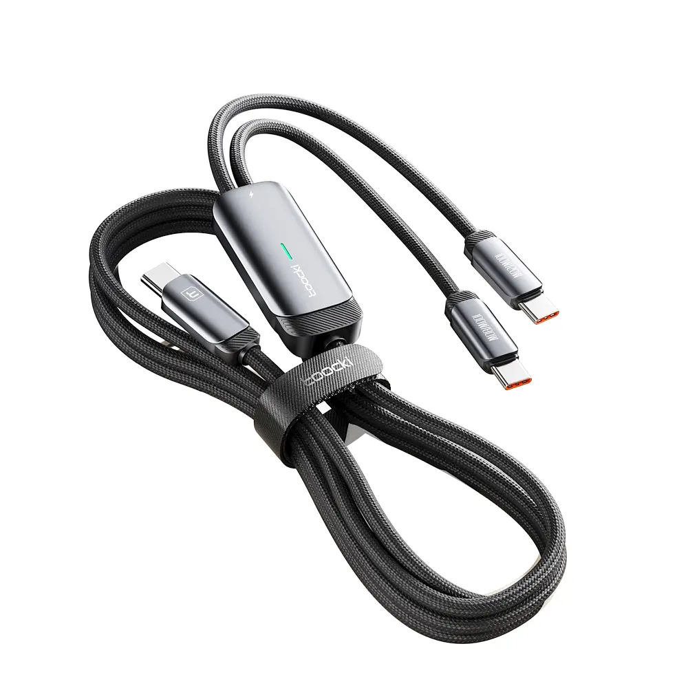 Кабель двойной с быстрой зарядкой Toocki PD100W, Type C to Type C 1,2 м, Grey - фото 3