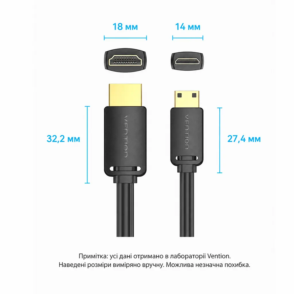 Відеокабель Vention AGHBF Mini HDMI - HDMI 4K 60 Гц 1 м чорний (AGHBF) - фото 2