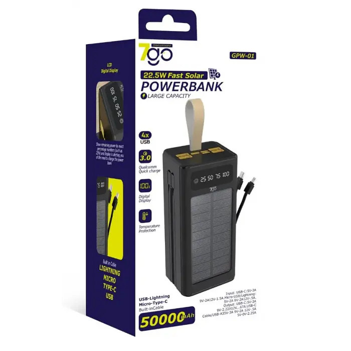 Power Bank 7GO GPW-01, ємність 50000 mAh, сонячна зарядка, швидка зарядка PD 22.5 W - фото 6