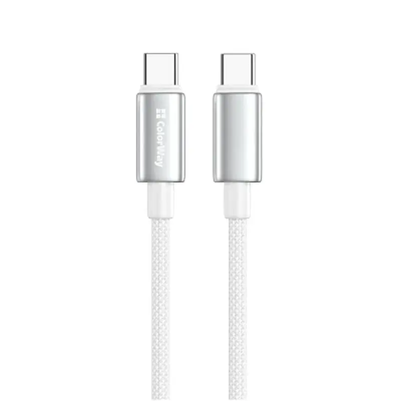 Дата кабель USB-C to USB-C 1.0m 5A 100W zinc alloy braided white ColorWay (CW-CBPDCC098-WT) - фото 3
