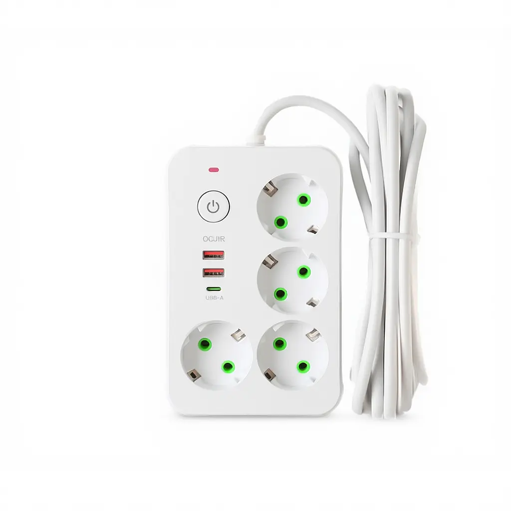 Мережевий фільтр-подовжувач 4 розетки 2xUSB-A 1xUSB-C 3м білий подовжувач електричний живлення зарядка Yiwu HP-5-45 - фото 2