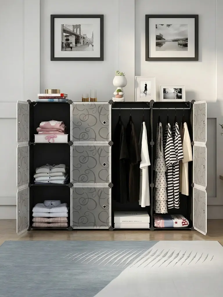 Пластикова модульна складна шафа для одягу та речей 12 секцій 110x37x146 см матовий, чорна / біла (6691618623) - фото 10