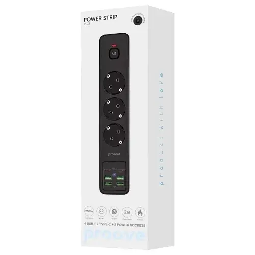 Фільтр мережевий Power Strip P-03 3 розетки 2 м Black Proove teh0024057 - фото 5
