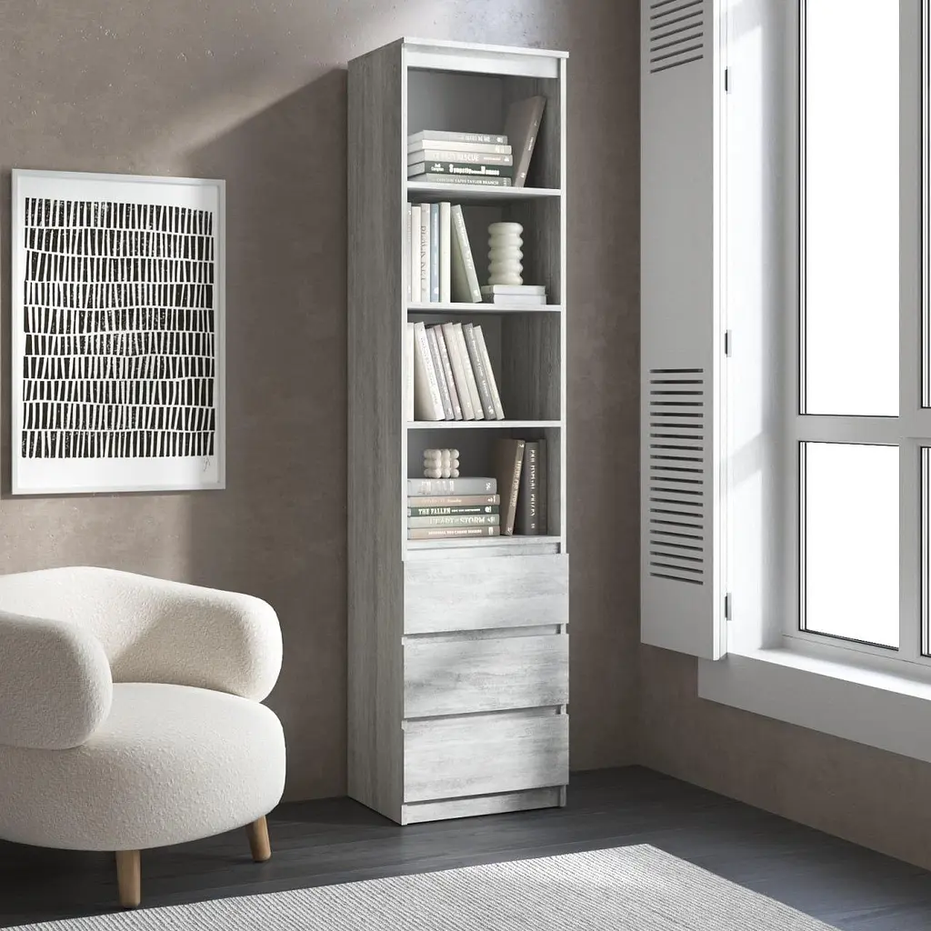 Пенал для книг Vays R-25, з відкритими полицями та шухлядами, без ручок, ЛДСП, 50×40×211 см - для вітальні, спальні, офісу - фото 10