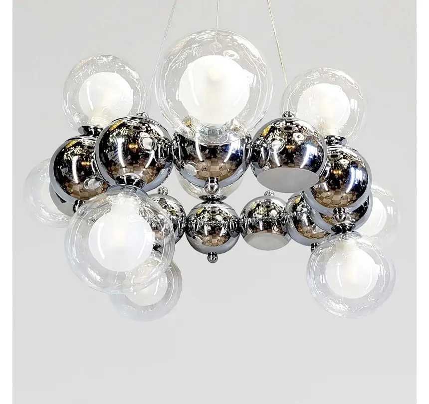 Хромована підвісна люстра Artlight 1117/12 з 12 скляними кулями і LED-кільцем, що світиться. - фото 4