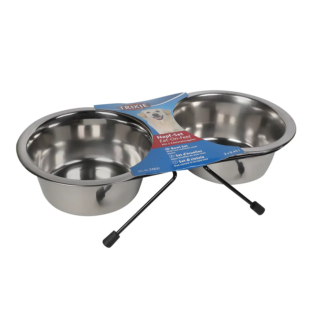 Миска Trixie для собак двойная на подставке, металлическая, 12 см, 0,45 л, 2 шт.(24831) - фото 3