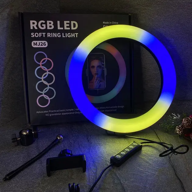 Селфи-лампа LED кольцевая 26см Voltronic MJ26 RGB + штатив - фото 7