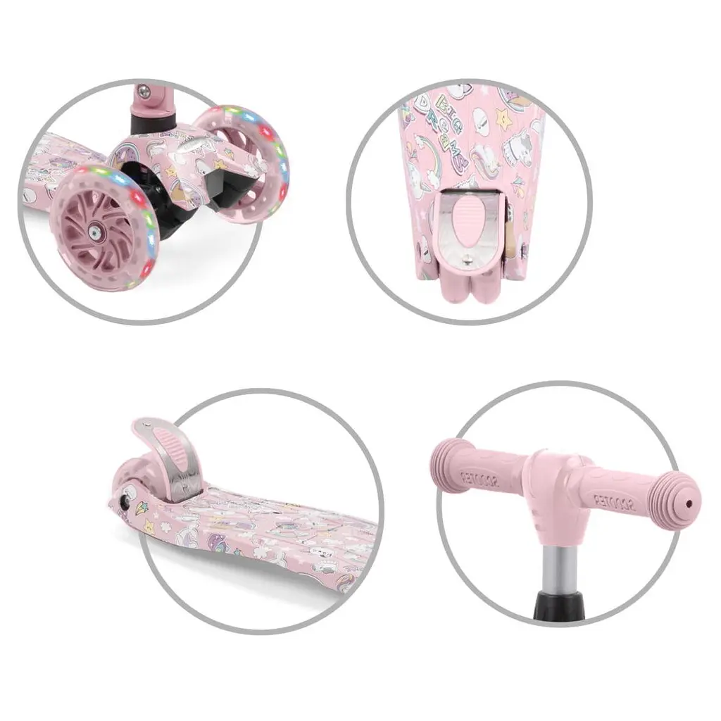 Дитячий триколісний самокат Kidwell VENTO Unicorn, складаний, зі світними LED-колесами, регульованим кермом та навантаженням до 50 кг - фото 8
