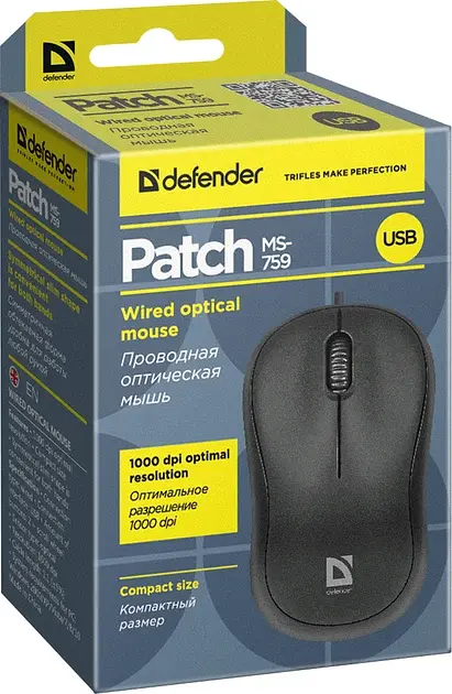 Мишка Defender Patch MS-759, 3кн., 1000dpi, чорна - фото 2