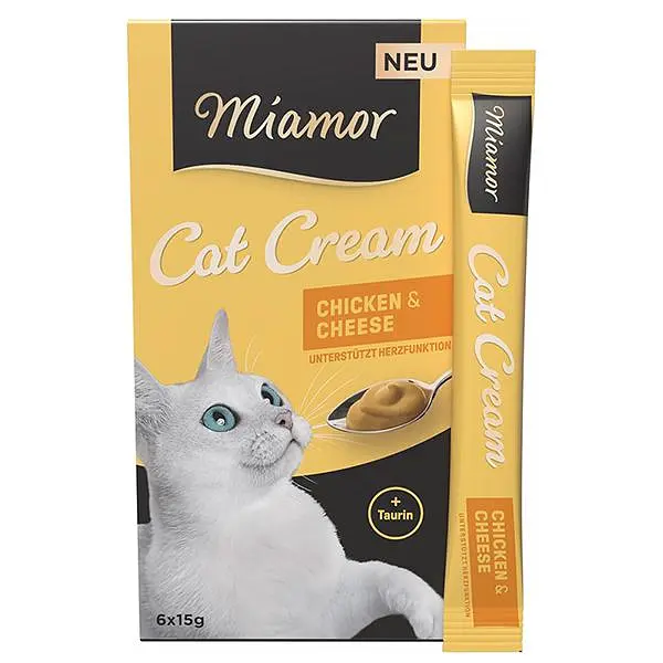 Рідкі ласощі для котів Miamor Cream Chicken & Cheese МІАМОР Курка з сиром крем 6 шт по 15 г