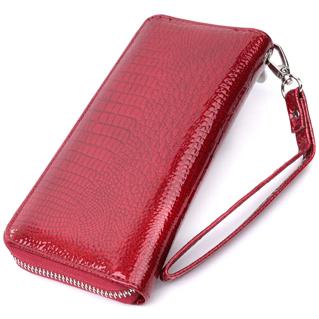 Жіночий гаманець лакований на блискавці з натуральної шкіри ST Leather 22677 червоний - фото 2