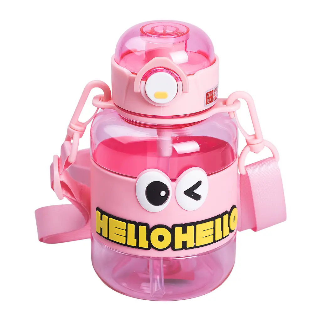 Дитяча пляшка для води HELLO-HELLO 680 мл з ремінцем, рожевий Yiwu HP-14-46P - фото 7