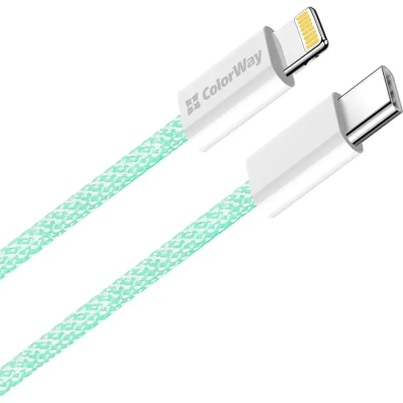 Дата кабель USB-C to Lightning 1.0m 27W green ColorWay (CW-CBPDCL061-G) - фото 2
