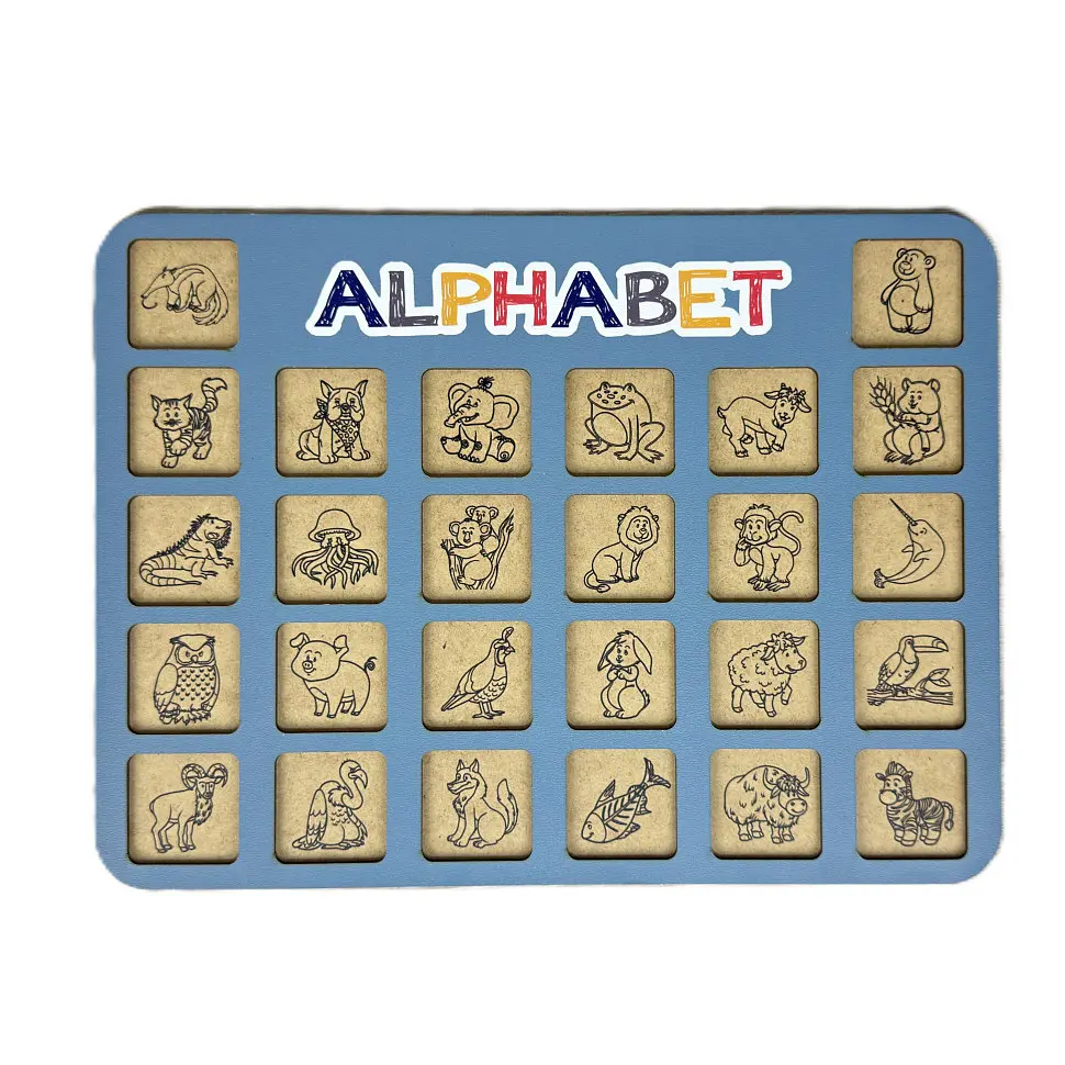 Дерев'яна абетка-вкладиш англійська "ALPHABET" 3240-03-002 синя 29х39 см - фото 2