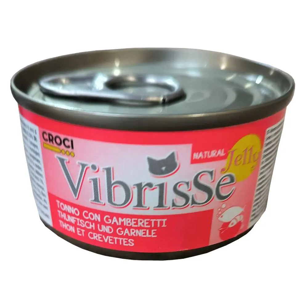 Вологий корм для котів Vibrisse Jelly тунець та креветки в желе, банка 70 г