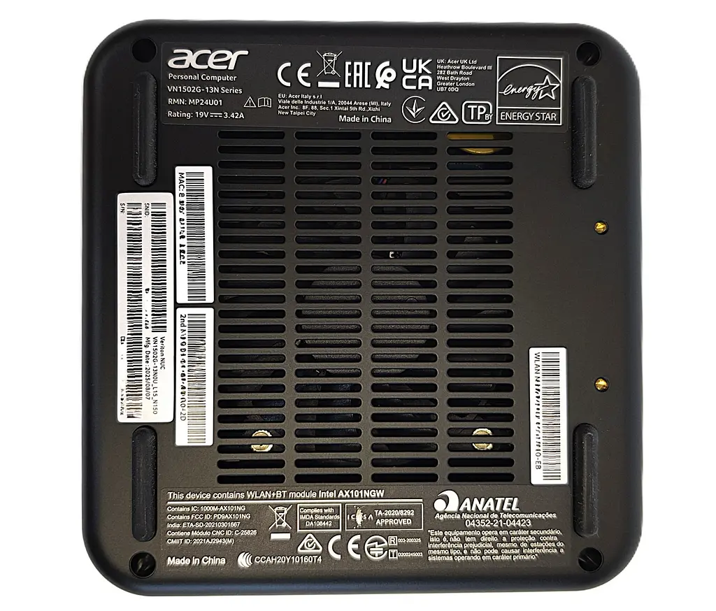 Мини компьютер неттоп Acer Veriton N1502G-13N0U MFF Barebone Intel N150 без ОЗУ без SSD без ОС 2xLAN Wi-Fi 6E HDMI DP черный - фото 6