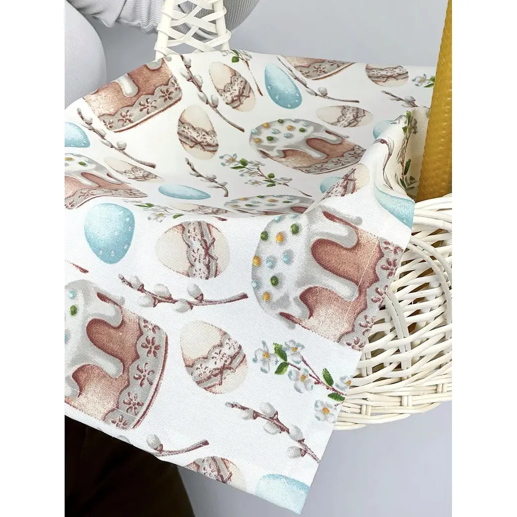 Комплект Пасхальная корзина Галичина белая с тефлоновым полотенцем Пасхальный кулич голубое и свечой - фото 6