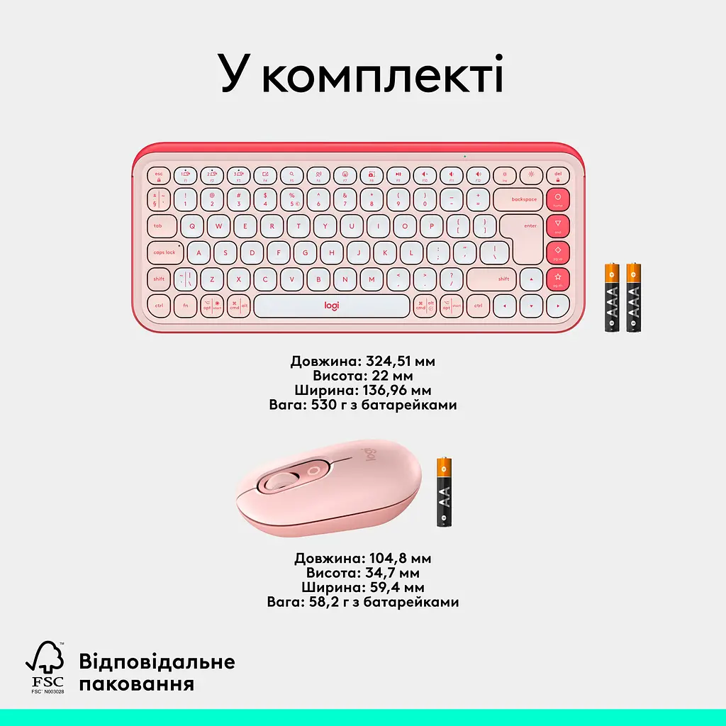 Комплект клавіатура та миша Logitech POP Icon Combo Bluetooth UA Rose [920-013142] [121100] - фото 14