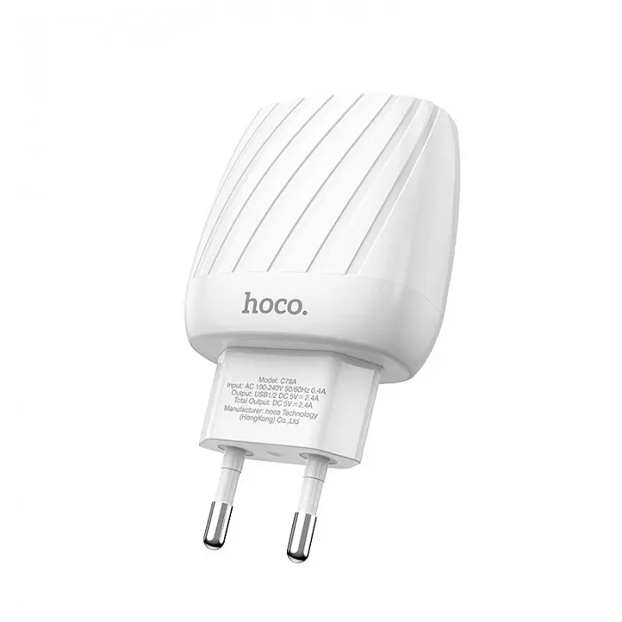 Зарядное сетевое HOCO C78A Highway 2USB 2.4A Lightning Белый - фото 7