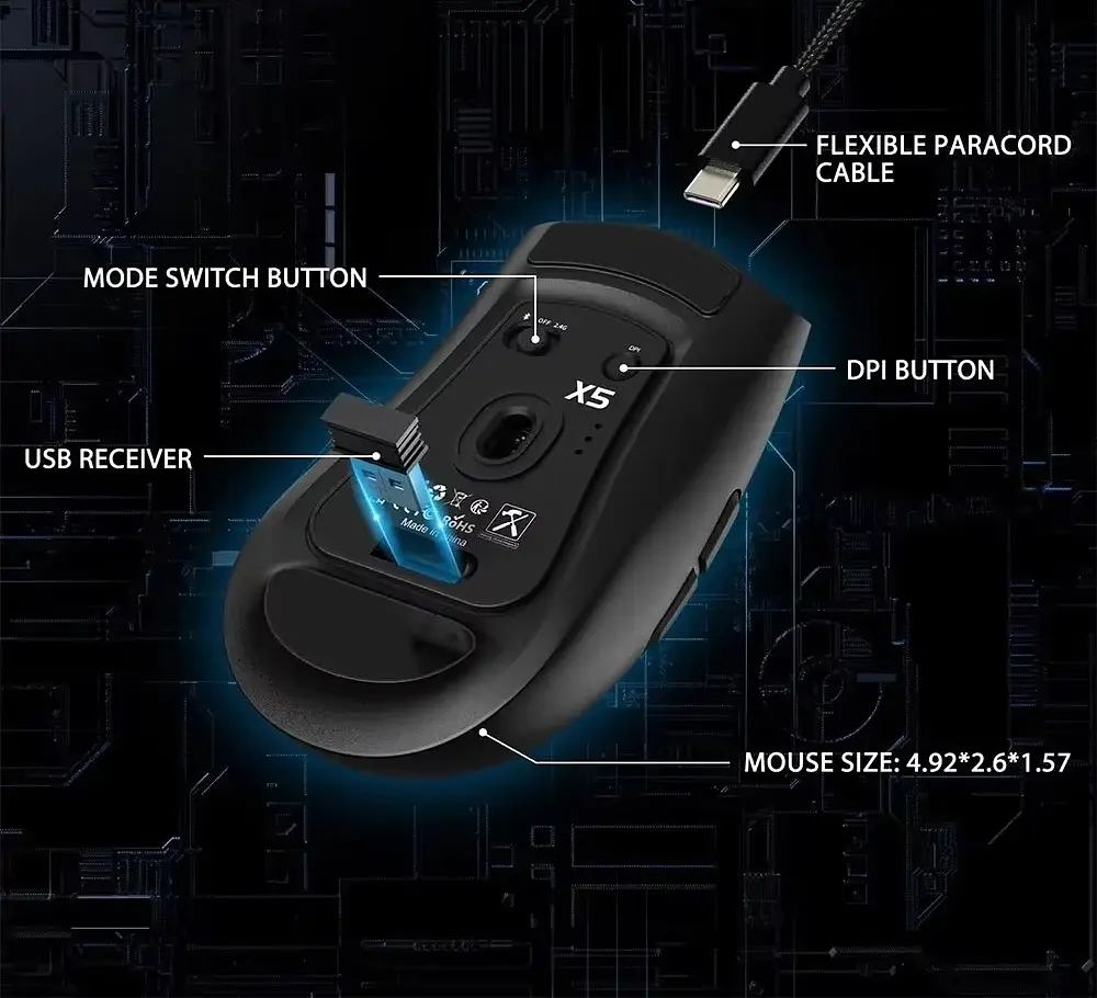 Миша бездротова Aattack SHARK X5 з акумулятором та підсвічуванням 2,4G+Bluetooth Black - фото 5