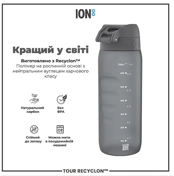 Бутылка для воды ION8 750 мл (ЭКО бутылка) BPA Free Grey (I8RF750GRY) - фото 6