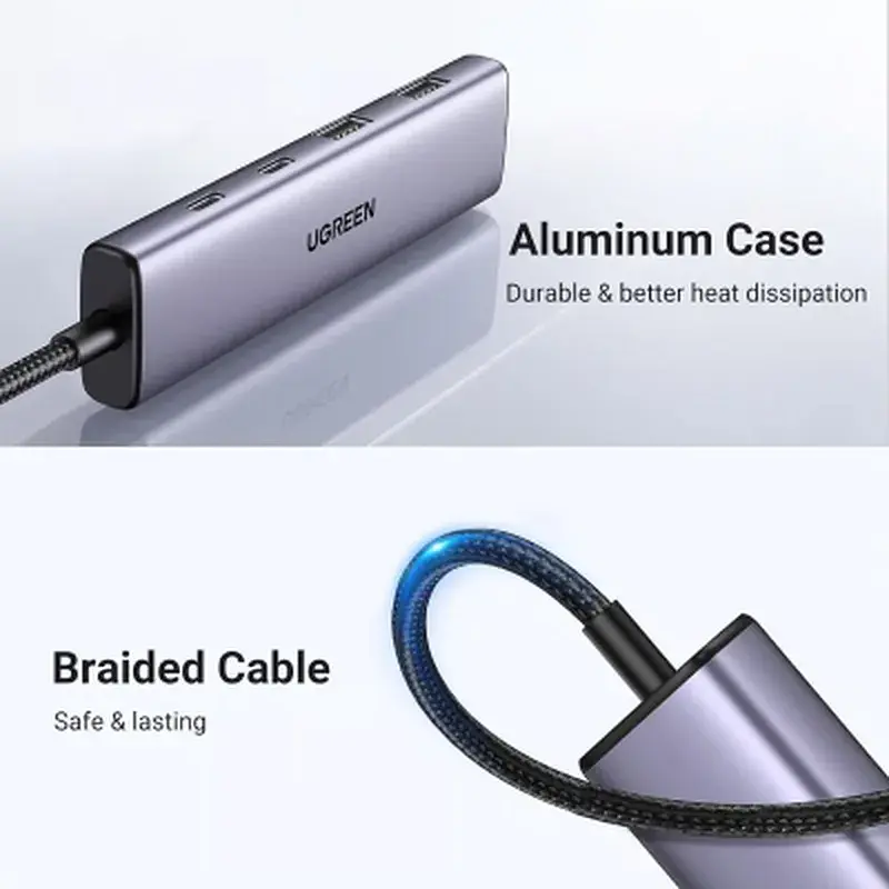 Концентратор Ugreen USB-C to 2xUSB 3.0 + 2xUSB-C CM473 gray (15395) - фото 3